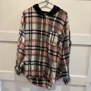 Plaid Button-Down Rue+ Flannel with Hood